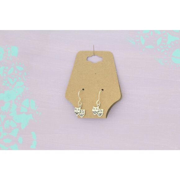 Sterling Silver Theater Mask Charm Earrings, Acting Charm Earrings - Picture 2 of 4